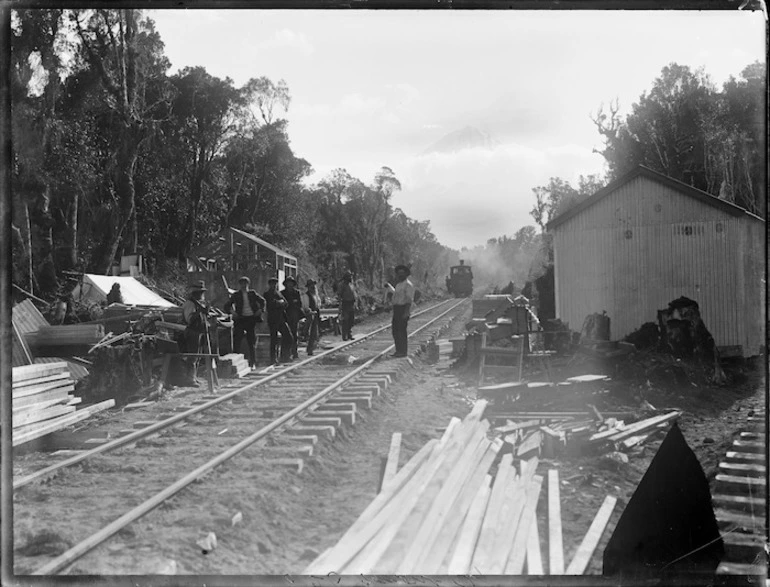 Image: Mt Egmont Ballast railway line under construction, Taranaki