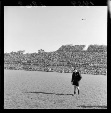Image: View of crowd on Western Bank grandstand at Athletic Park, Berhampore, Wellington, during second rugby test match, New Zealand All-Blacks vs British and Irish Lions