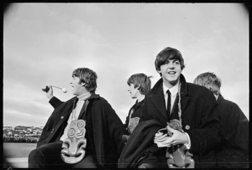 Image: The Beatles at Wellington Airport during their New Zealand tour