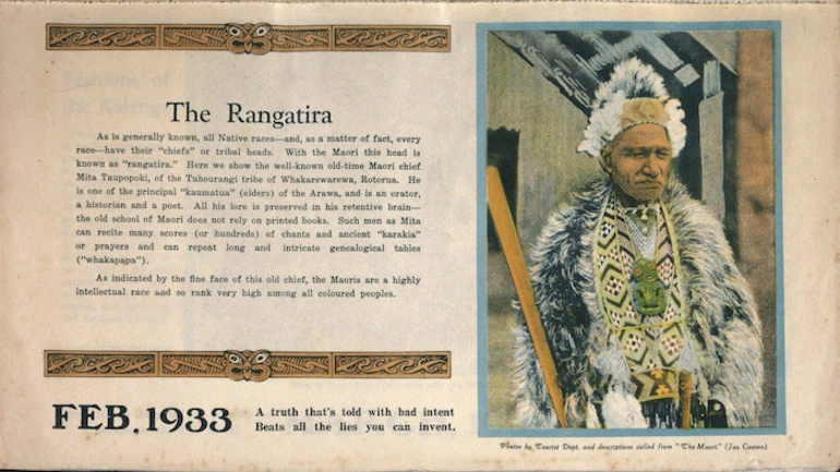 Image: [New Zealand Tourist Department?] :The Rangatira. February 1933.