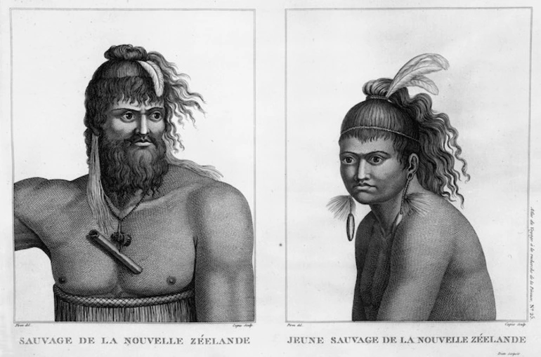 Image: Piron, d. after 1795 :Sauvage de la Nouvelle Zeelande. Jeune sauvage de la Nouvelle Zeelande. Piron del. Copia sculp. Atlas du voyage a la recherche de la Perouse. No. 25. [Paris, 1800]