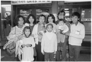 Image: Cambodian refugee family at Wellington Airport - Photograph taken by Gail Selkirk