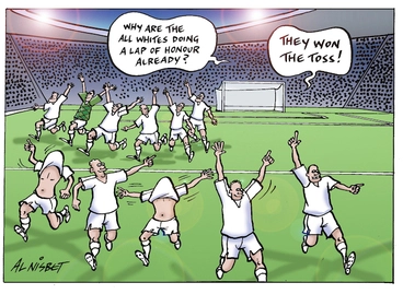 Image: "Why are the All Whites doing a lap of honour already?" "They won the toss!" 14 November 2009
