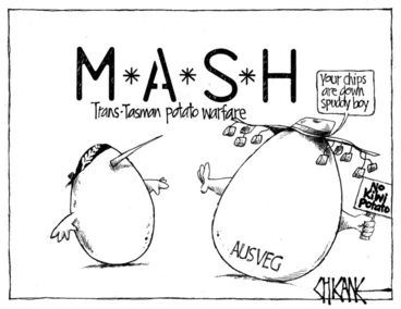Image: Winter, Mark 1958- :M*A*S*H Trans-Tasman potato warfare. 10 September 2012