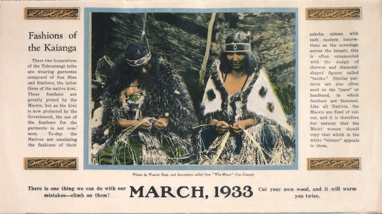 Image: [New Zealand Tourist Department?] :Fashions of the Kaianga. March 1933.