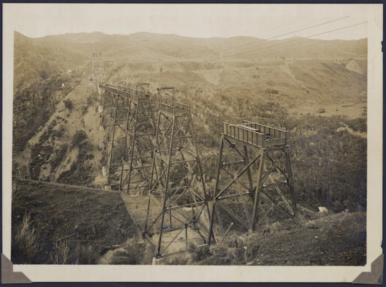 Image: Maungaturanga railway viaduct under construction, Wairoa, Hawke's Bay