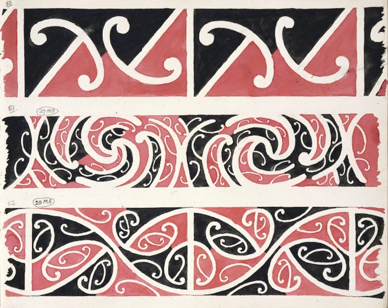 Image: Godber, Albert Percy, 1876-1949 :[Drawings of Maori rafter patterns]. 50. ; 51. 27 MA. ; 52. 29 MA. [1939-1947].