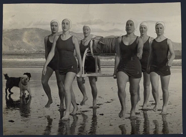 Image: The Wellington Ladies' Surf and Life-saving Club's team at season opening, Lyall Bay beach, Wellington