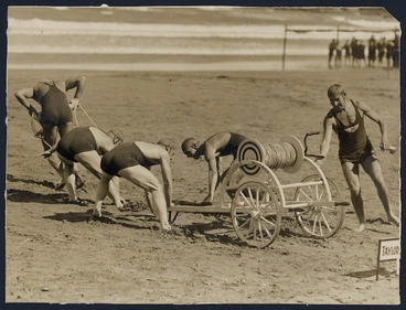 Image: Members of Taylors Mistake Surf Life Saving Club compete at New Zealand Championships, Lyall Bay, Wellington