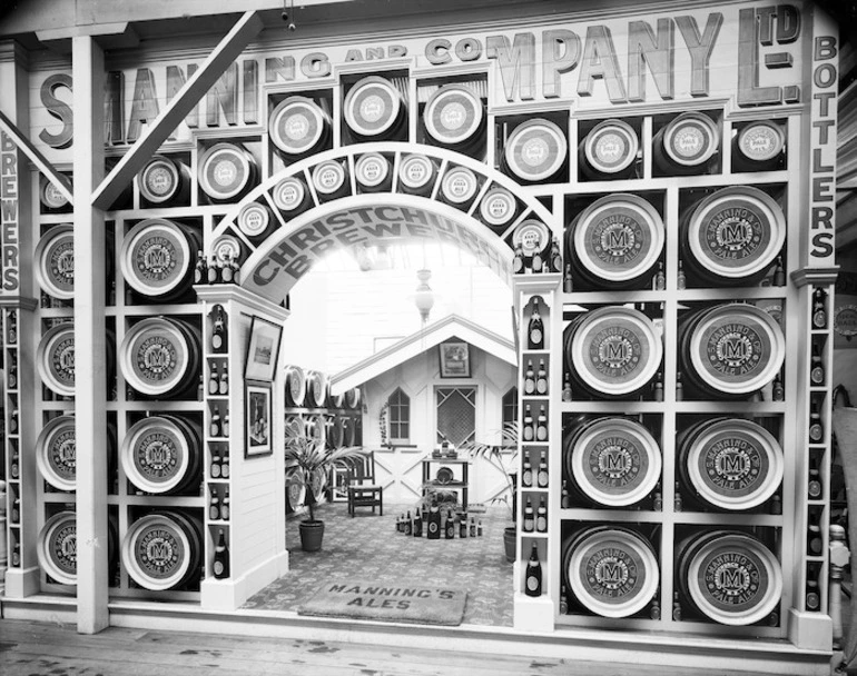 Image: Display by the brewery S Manning & Company, at the New Zealand International Exhibition, Hagley Park, Christchurch