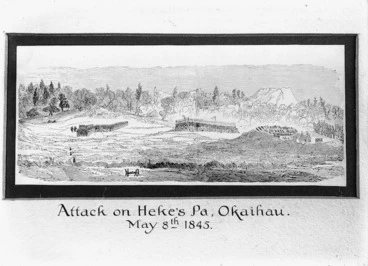 Image: Artist unknown :Attack on Heke's Pa, Okaihau. May 8th 1845.