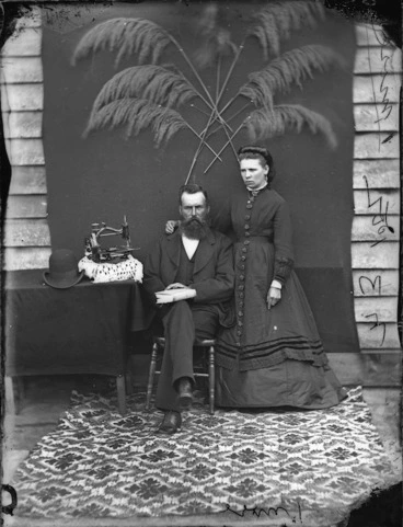 Image: Possibly Mr and Mrs Imrie, with sewing machine
