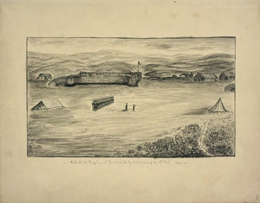 Image: Carbery, Andrew Thomas H 1836-1870 :Redoubt at Raglan, N. Z. occupied by a company of the 12th Regiment, 1864