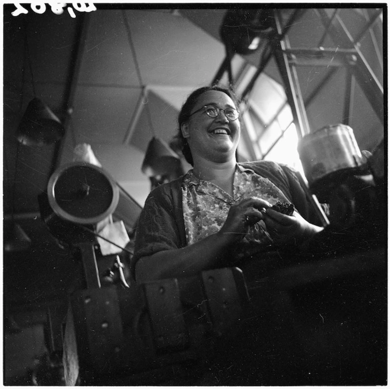 Image: Woman working in a munitions factory in Hamilton during World War 2