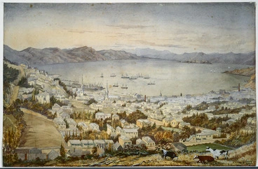 Image: Aubrey, Christopher, fl 1868-1906 :[Te Aro and Wellington Harbour]. 1889.