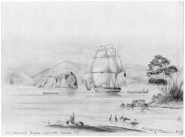 Image: Heaphy, Charles, 1820-1881 :Tory Channel, Queen Charlotte's Sound, N.Z. March, 1851. C. Heaphy. G. F. Swainson March 1851.