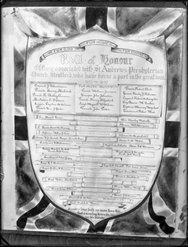 Image: World War 1 roll of honour of those associated with St Andrew's Presbyterian Church, Stratford