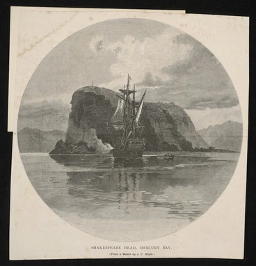 Image: Hoyte, John Barr Clark, 1835-1913 :Shakespeare Head, Mercury Bay (from a sketch by J C Hoyte) / F B Schell; S C sc[ulpsit. 1886].