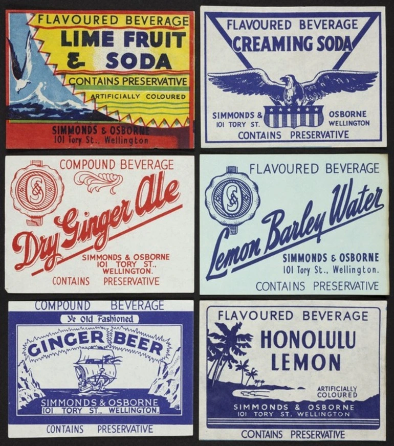 Image: Simmonds & Osborne (Firm) :[Labels for soft drink bottles. 1930s?]