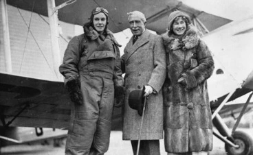 Image: Jean Batten with Lord and Lady Bledisloe, at Rongotai Airport, Wellington