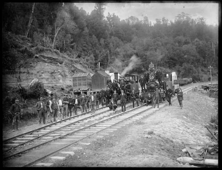 Image: Public Works Department locomotives, and workmen, Taranaki region