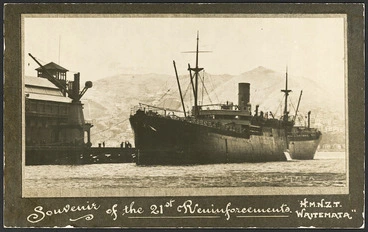 Image: [Postcard]. Souvenir of the 21st Reinforcements. H.M.N.Z.T. "Waitemata". [1917?]