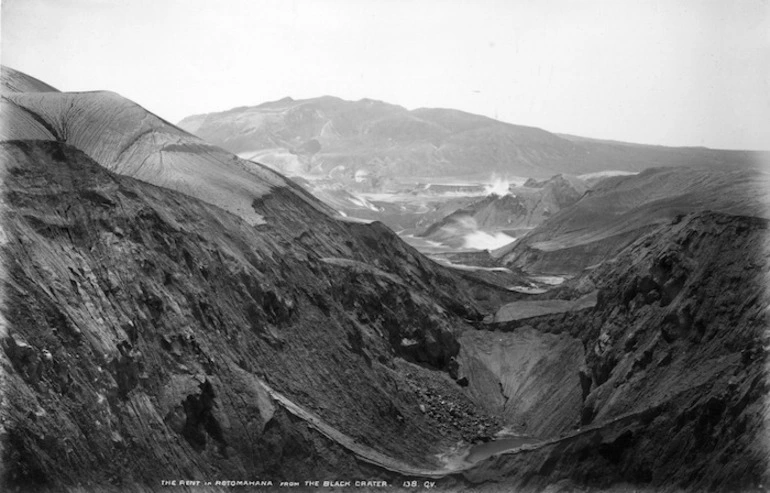 Image: The rent in Rotomahana from the Black Crater - Photograph taken by George Dobson Valentine