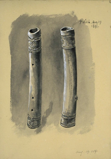 Image: Walsh, Philip 1843-1914 :Koauau, native flute. Aug. 19, 1891.