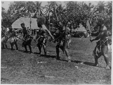 Image: Men performing a knife dance, Samoa