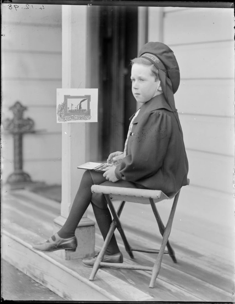 Image: Edgar Williams painting a watercolour on the verandah, Royal Terrace, Kew, Dunedin