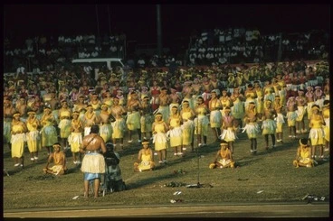 Image: Samoan children performing the Sasa at the Opening Ceremony for the 7th Festival of Pacific Arts, Apia, Samoa