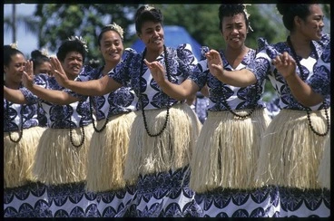 Image: Samoan women perform at Lepea Village, at the 7th Festival of Pacific Arts, Apia, Samoa