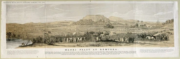 Image: [Merrett, Joseph Jenner] 1815-1854 :Maori feast at Remuera. Star Steam Litho., Auckland. [Auckland, H Brett] 1890