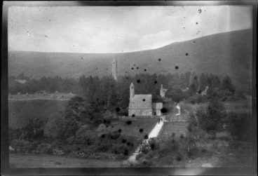 Image: St Kevin’s Church and round tower in Glendalough, County Wicklow, Ireland