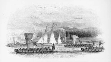 Image: Artist unknown :The mission boat, accompanying a New Zealand war expedition. [1835].