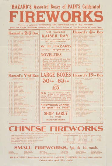 Image: Hazard's assorted boxes of Pain's celebrated fireworks. [1909 or 1915].