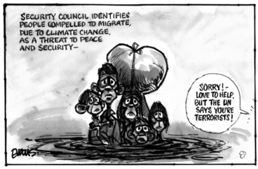 Image: Evans, Malcolm Paul, 1945- :[UN Security Council identifies people compelled to migrate due to climate change...]. 19 May 2013