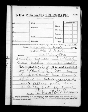 Image: Native Minister - Outward telegrams