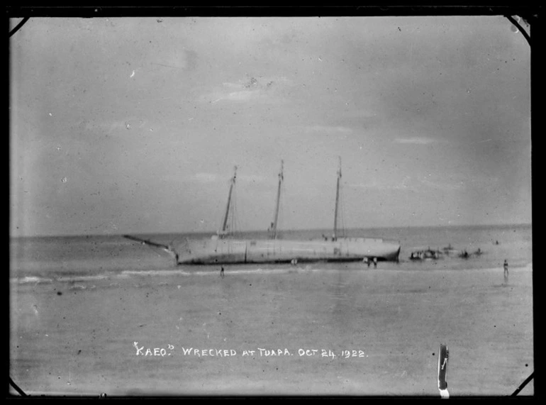 Image: Schooner 'Kaeo' wrecked at Tuapa, Niue Island, 24 October 1923