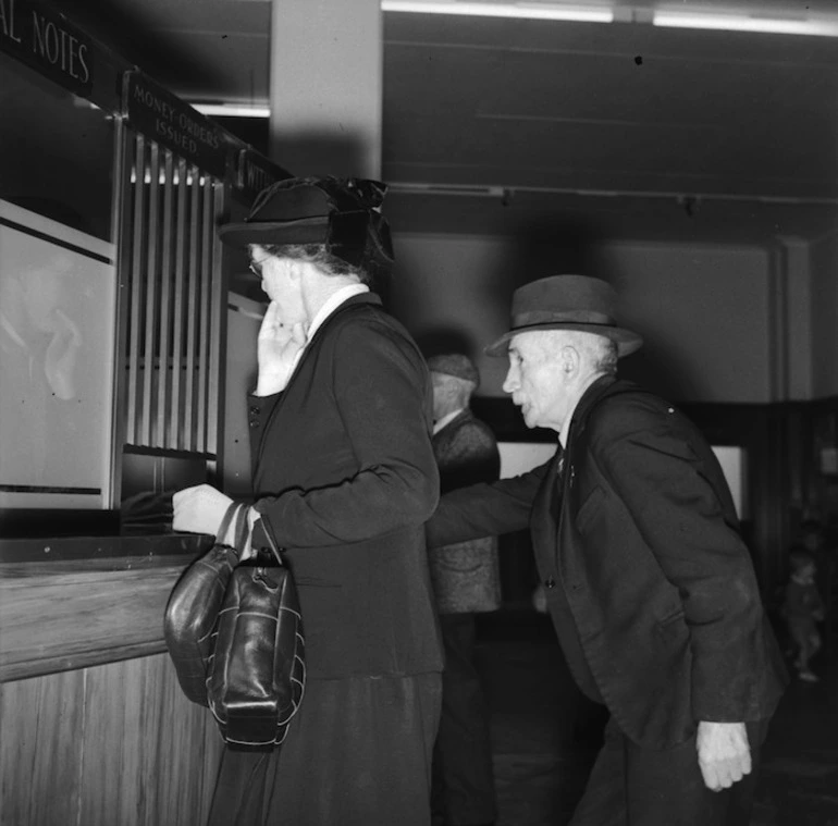 Image: Old age pensioners collecting social security at a Post Office