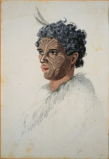 Image: [Merrett, Joseph Jenner] 1815-1854 :[The Hobson album. Young Maori man of high rank, Whakatane. ca 1843]