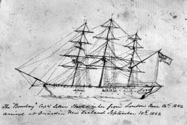 Image: [Speer, William Henry], d 1867 :The Bombay, Capt Sellars. Started in her from London June 16th 1862 arrived at Dunedin New Zealand September 10th 1862.