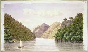 Image: [Green, Samuel Edwy] 1838-1935 :Taieri River between Titri and Taieri mouth 'Lovers Leap'. [ca 1880]