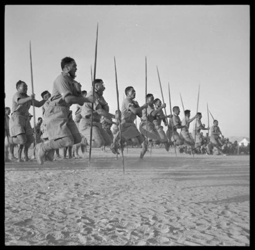 Image: Maori Battalion performing a haka for the King of Greece, at Helwan, Egypt, during World War 2