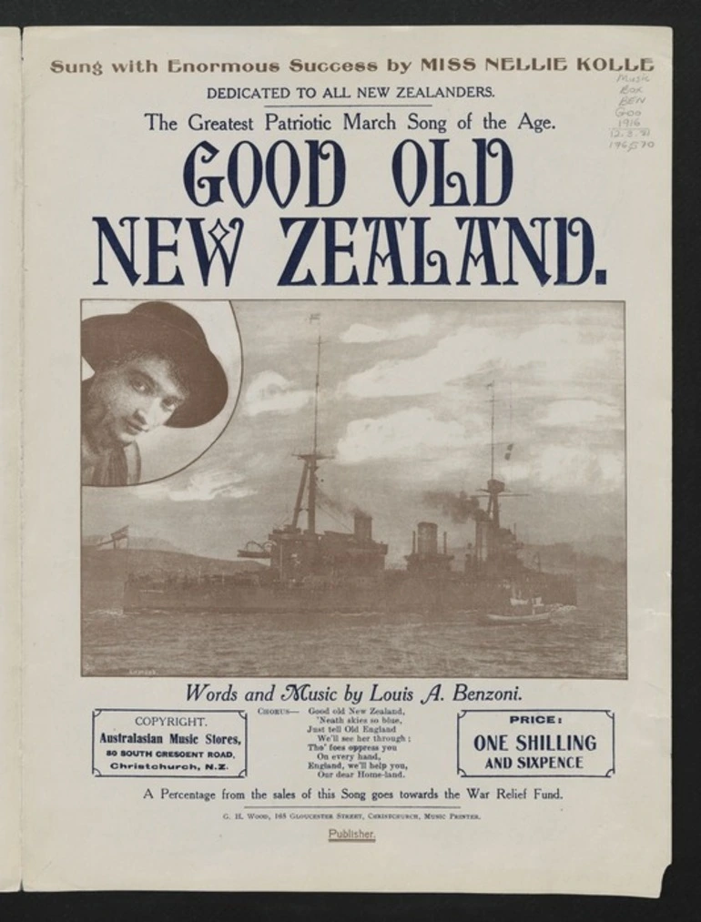 Image: Good old New Zealand / words and music by Louis A. Benzoni ; arr. by Ivan M. Levy.