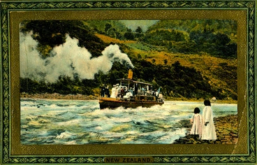 Image: [Postcard]. Steamer shooting rapids, Wanganui River, New Zealand. New Zealand series III, postcard 739. Saxony, Raphael Tuck & Sons, [ca 1912].
