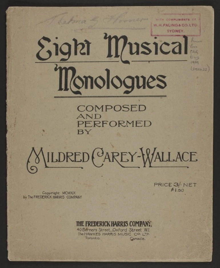 Image: Eight musical monologues / composed and performed by Mildred Carey-Wallace.