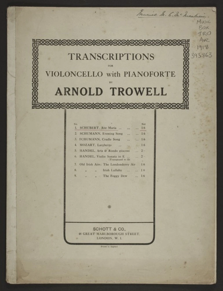 Image: Ave Maria / by F. Schubert ; arranged by Arnold Trowell.