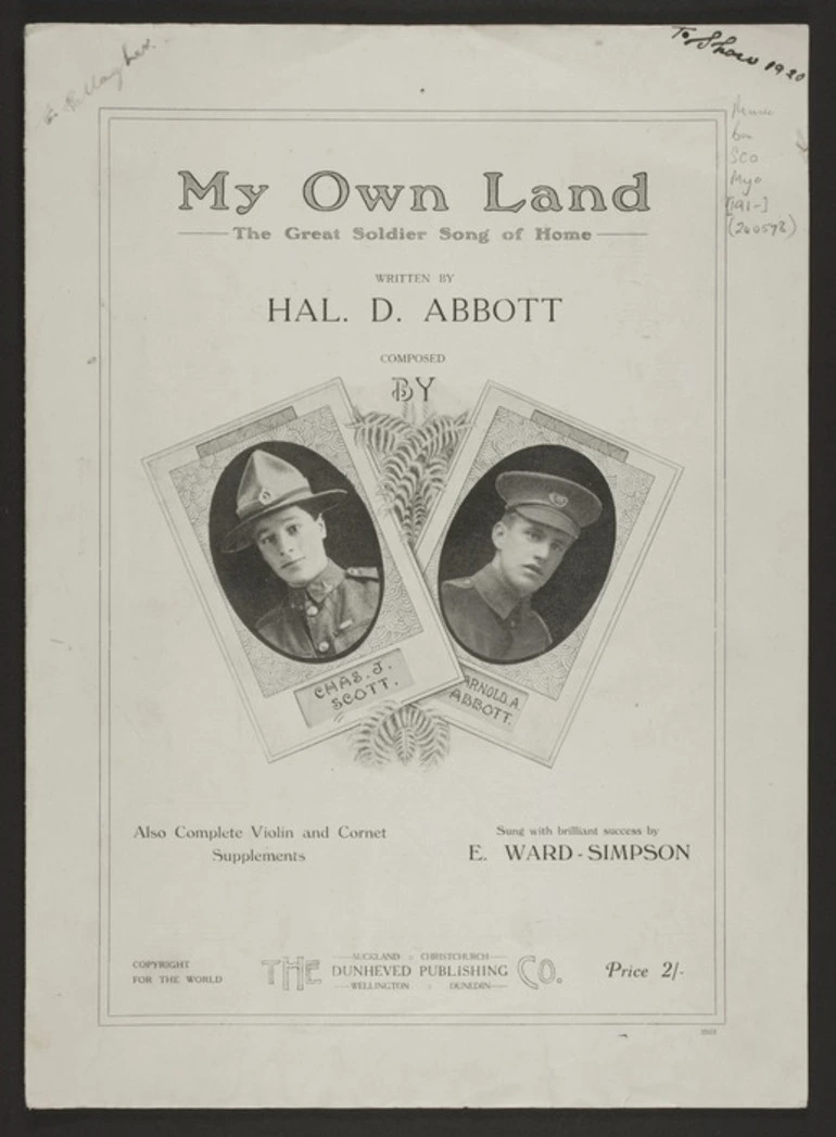 Image: My own land : the great soldier song of home / written by Hal. D. Abbott ; composed by Chas. J. Scott, Arnold A. Abbott.