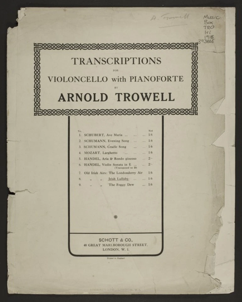 Image: Irish lullaby : op. 49, no. 2 / [arranged by] Arnold Trowell.